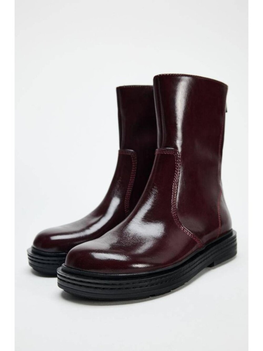 Zara Womens Ankle Boots Burgundy Patent EU 38 US 7.5 flats 1109/410 NWT